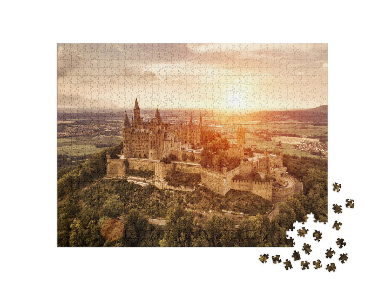 Hohenzollern Castle At Sunset, Aerial View of Old German... Jigsaw Puzzle with 1000 pieces