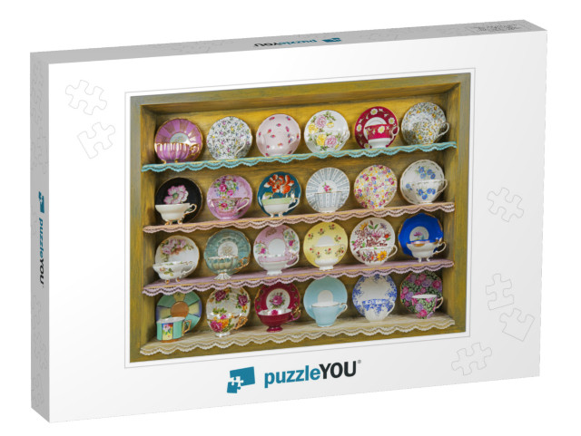 Vintage Tea Cups & Saucers Photo Collage Jigsaw Puzzle