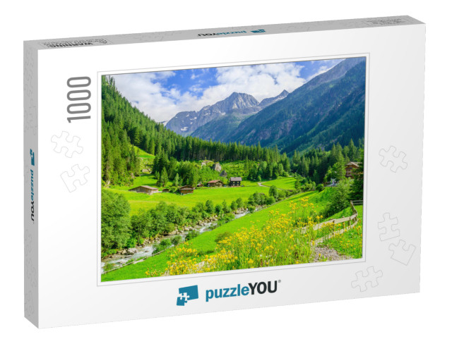 Beautiful Alpine Landscape with Green Meadows, Alpine Cot... Jigsaw Puzzle with 1000 pieces