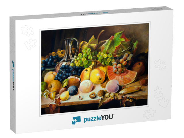 Still Life with Peaches & Grapes. Oil Painting... Jigsaw Puzzle