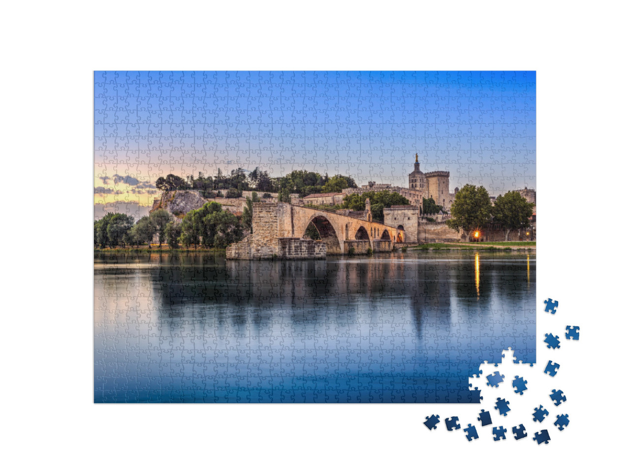 Avignon Bridge with Popes Palace & Rhone River At Sunrise... Jigsaw Puzzle with 1000 pieces