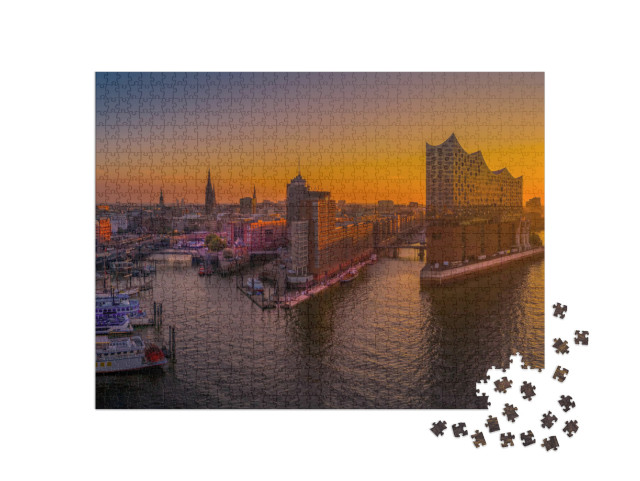 Sunrise in Hamburg with the Elbe Philharmonic Hall... Jigsaw Puzzle with 1000 pieces