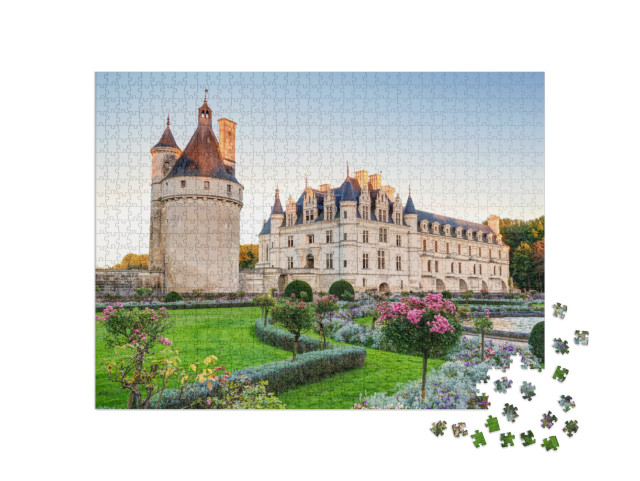 Chateau De Chenonceau in Evening, Loire Valley, France. I... Jigsaw Puzzle with 1000 pieces