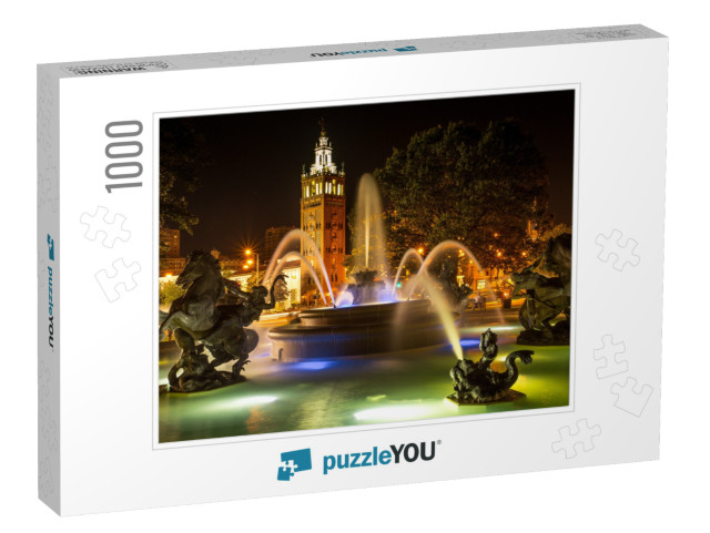 Kansas City Country Club Plaza Fountain Long Exposure... Jigsaw Puzzle with 1000 pieces