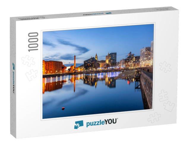 Night View of Liverpool, Skyline Towards Albert Dock... Jigsaw Puzzle with 1000 pieces