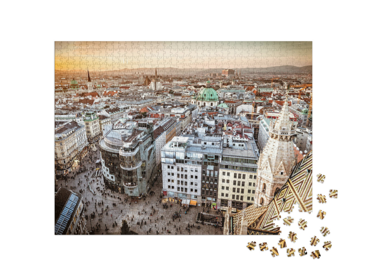 Vienna At Sunset, Aerial View from Above the City... Jigsaw Puzzle with 1000 pieces