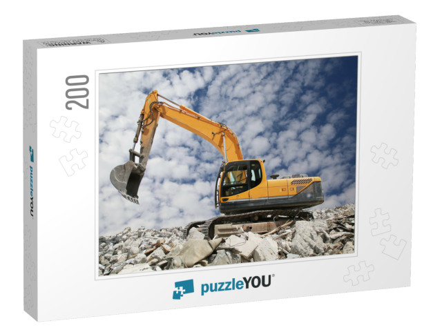 Excavator Digs the Ground for the Foundation & Constructi... Jigsaw Puzzle with 200 pieces