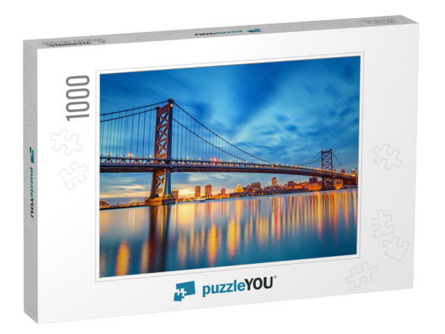 Ben Franklin Bridge in Philadelphia At Sunset... Jigsaw Puzzle with 1000 pieces