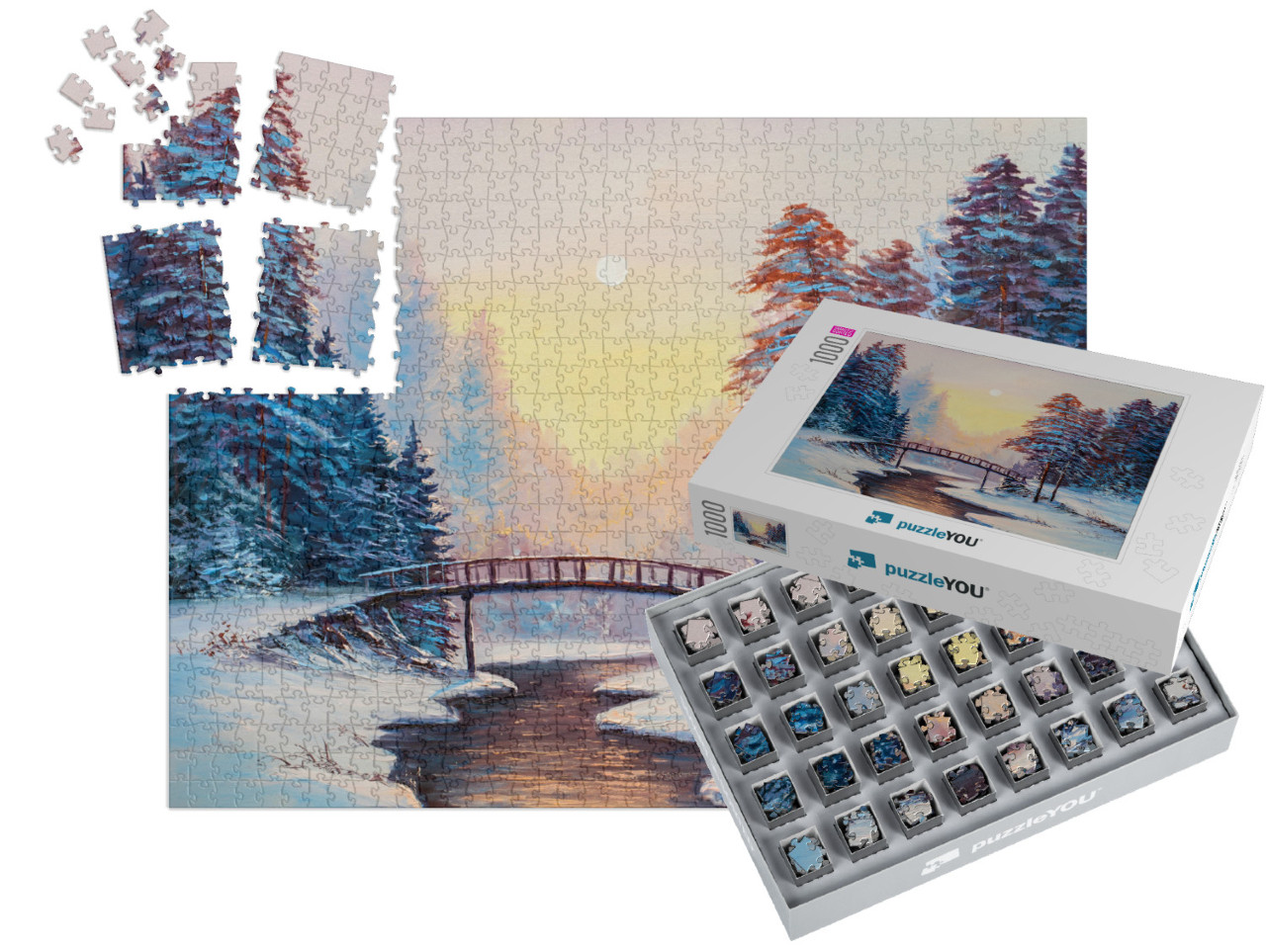 Winter Landscape with the River. Original Oil Painting... | SMART SORTED® | Jigsaw Puzzle with 1000 pieces