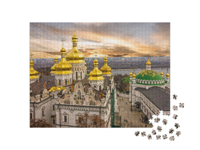 Kiev, Ukraine. Cupolas of Pechersk Lavra Monastery & Rive... Jigsaw Puzzle with 1000 pieces