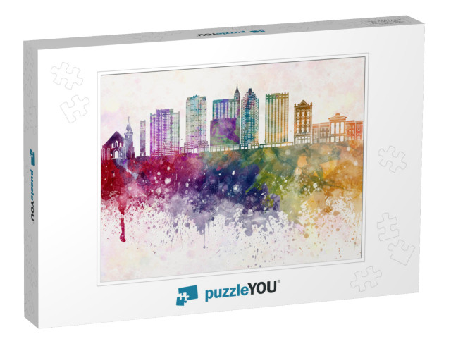 Raleigh Skyline in Watercolor Background... Jigsaw Puzzle