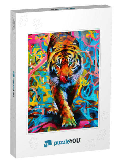 Modern Oil Painting of Tiger, Artist Collection of Animal... Jigsaw Puzzle