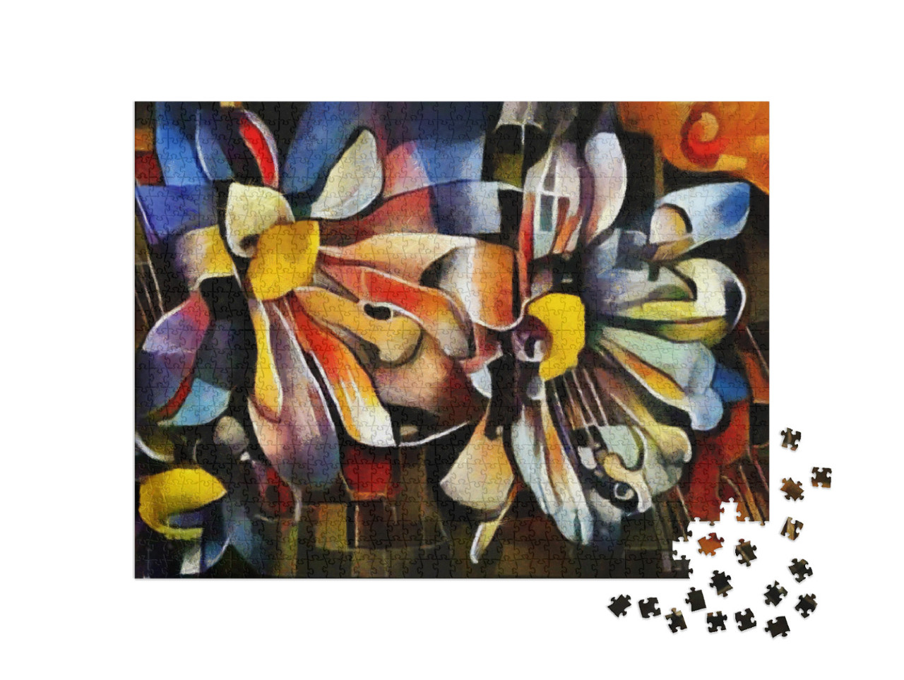 A Bouquet of Beautiful Flowers in a Modern Style & Cubism... Jigsaw Puzzle with 1000 pieces