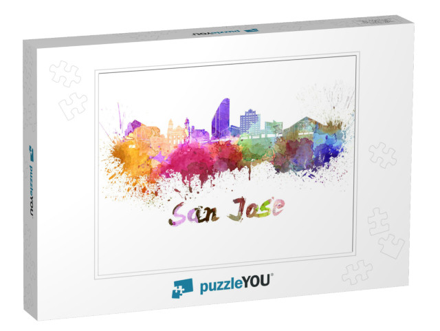 San Jose Skyline in Watercolor Splatters with Clipping Pa... Jigsaw Puzzle