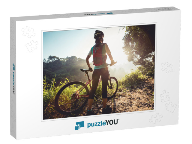 Young Woman Cyclist Enjoy the Beautiful Sunrise on Summer... Jigsaw Puzzle