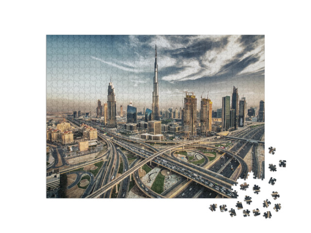 Hdr Photo of Dubai Skyline with Beautiful City Close to I... Jigsaw Puzzle with 1000 pieces