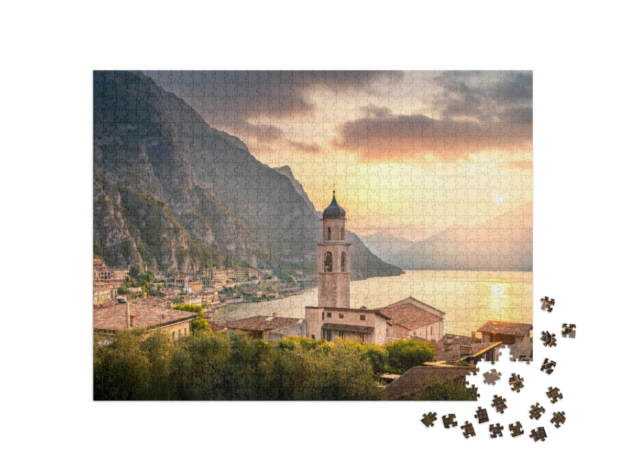 Limone Sul Garda Village At Sunrise, Garda Lake, Brescia... Jigsaw Puzzle with 1000 pieces