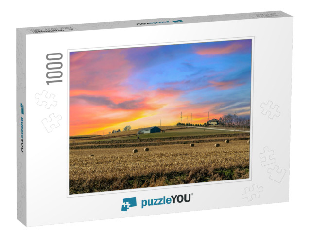 A Desolate Corn Field in the Middle of Iowa Under a Orang... Jigsaw Puzzle with 1000 pieces