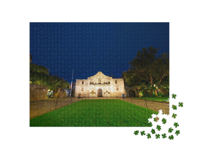 The Alamo Mission At Night in Downtown San Antonio, Texas... Jigsaw Puzzle with 1000 pieces