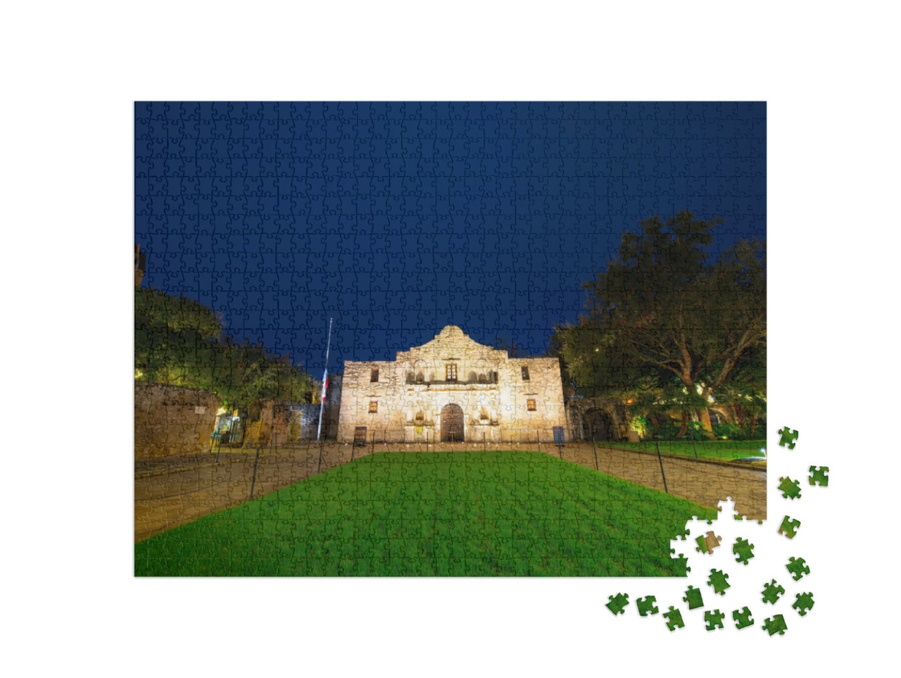 The Alamo Mission At Night in Downtown San Antonio, Texas... Jigsaw Puzzle with 1000 pieces