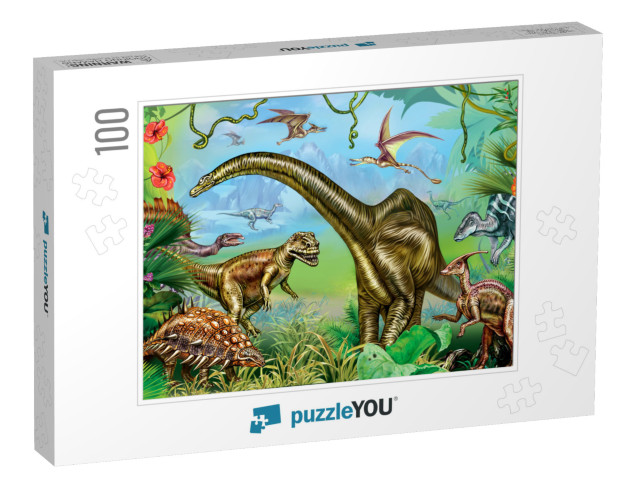 The Ancient World of Dinosaurs, Giant Dinosaurs of the Me... Jigsaw Puzzle with 100 pieces