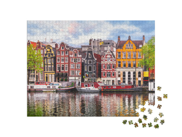 Amsterdam Netherlands Dancing Houses Over River Amstel La... Jigsaw Puzzle with 1000 pieces