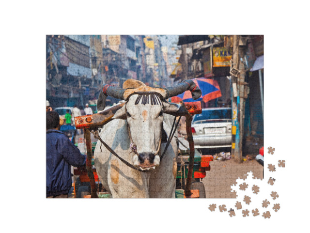 Ox Cart Transportation on Early Morning in Old Delhi, Ind... Jigsaw Puzzle with 1000 pieces