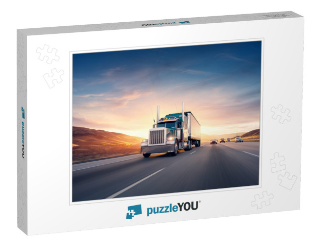 American Style Truck on Freeway Pulling Load. Transportat... Jigsaw Puzzle