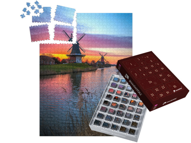 The Famous Twin Mills of Greetsiel, East Frisia At Sunris... | Jigsaw Puzzle Advent Calendar