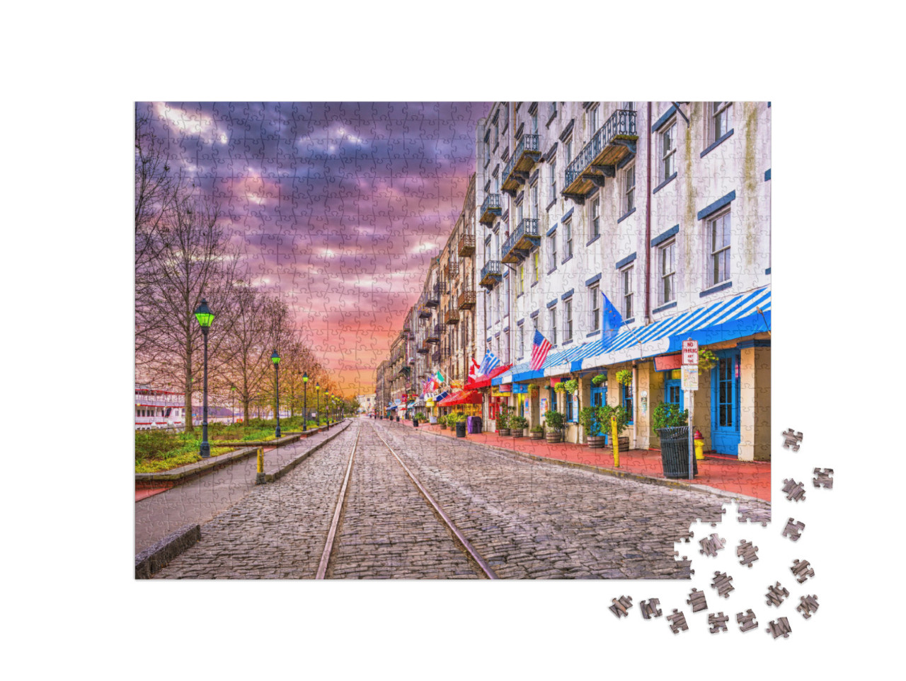 Savannah, Georgia, USA Cityscape on River Street At Dawn... Jigsaw Puzzle with 1000 pieces