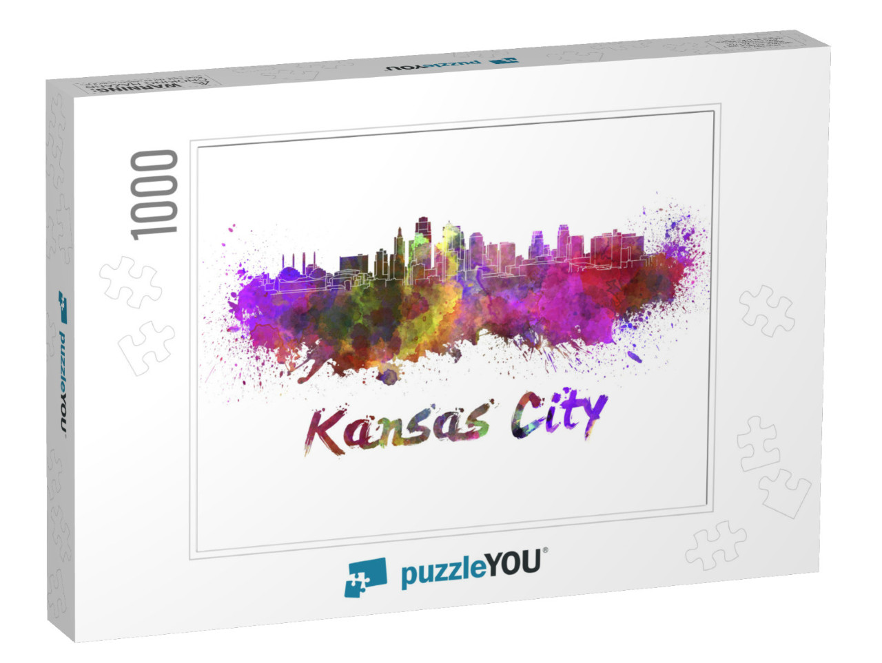 Kansas City Skyline in Watercolor Splatters with Clipping... Jigsaw Puzzle with 1000 pieces