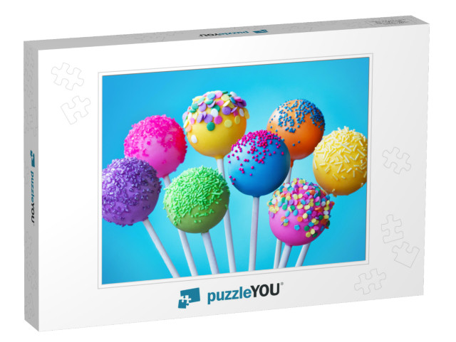 Brightly Colored Cake Pops on a Blue Background... Jigsaw Puzzle