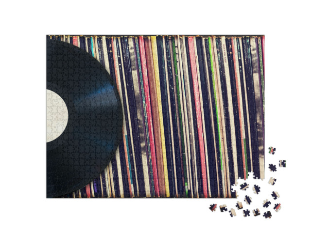 Vinyl Record with Copy Space in Front of a Collection of... Jigsaw Puzzle with 1000 pieces