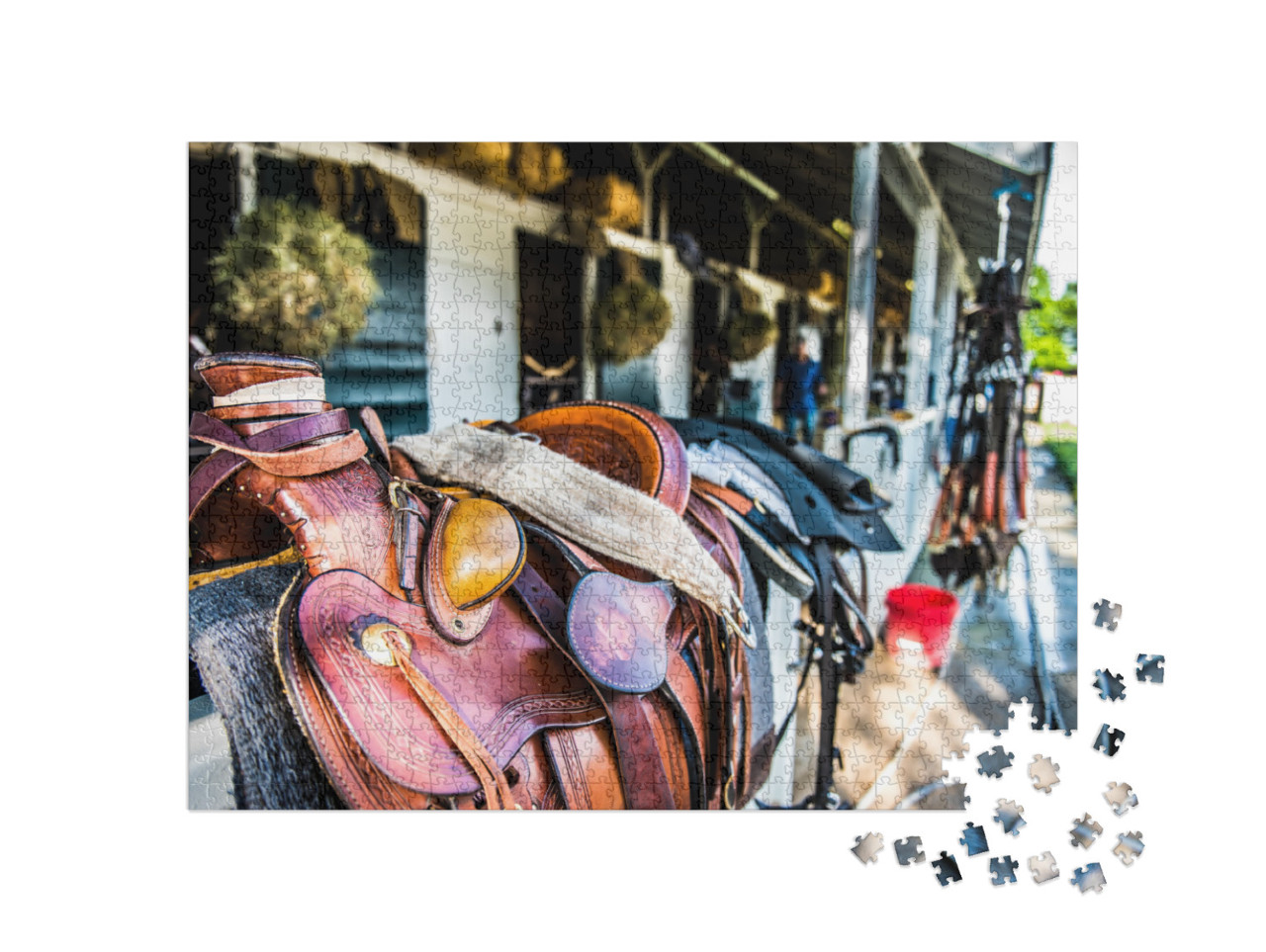 Thoroughbred Saddle & Tack in Horse Barn in Lexington, Ke... Jigsaw Puzzle with 1000 pieces