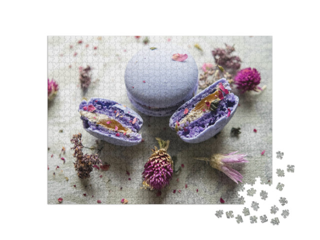 Purple Macarons with Wildflowers... Jigsaw Puzzle with 1000 pieces