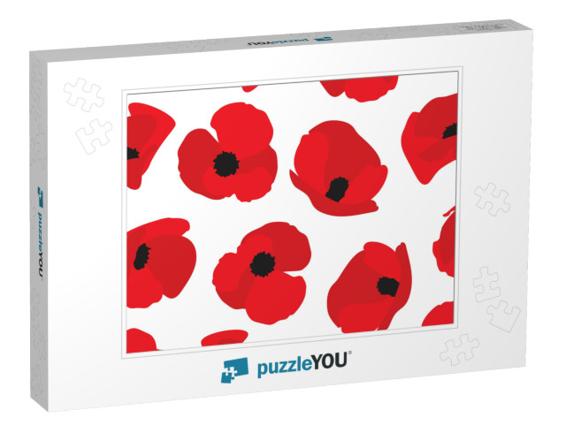 Poppy Flower Seamless Pattern. Red Poppies on White Backg... Jigsaw Puzzle