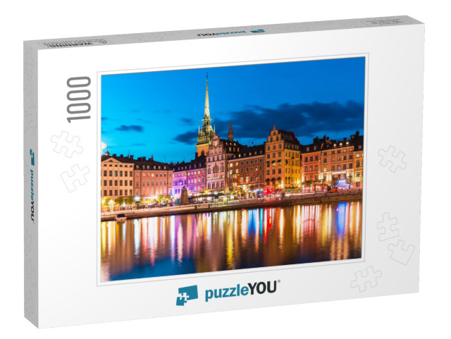 Scenic Summer Night Panorama of the Old Town Gamla Stan A... Jigsaw Puzzle with 1000 pieces