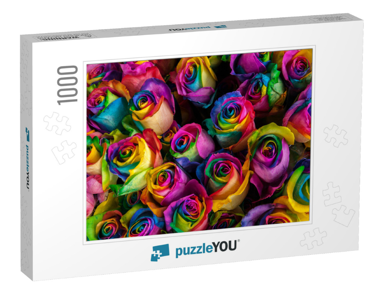 Colorful, Vibrant Rainbow Roses for Sale At an Outdoor Ma... Jigsaw Puzzle with 1000 pieces