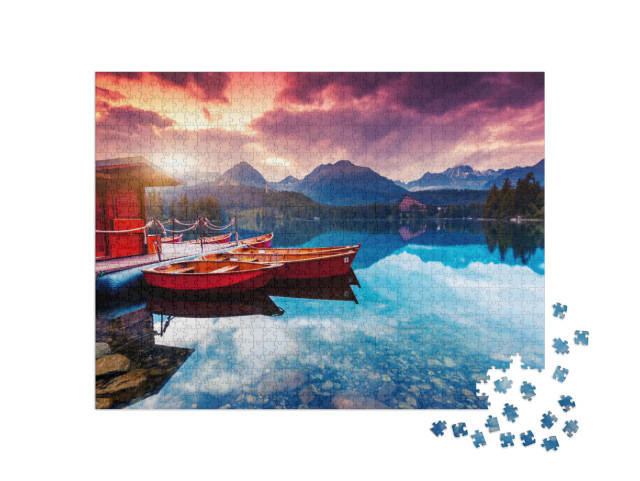 Peaceful Mountain Lake in National Park High Tatra. Drama... Jigsaw Puzzle with 1000 pieces