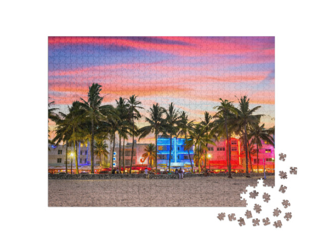 Miami Beach, Florida, USA on Ocean Drive At Sunset... Jigsaw Puzzle with 1000 pieces