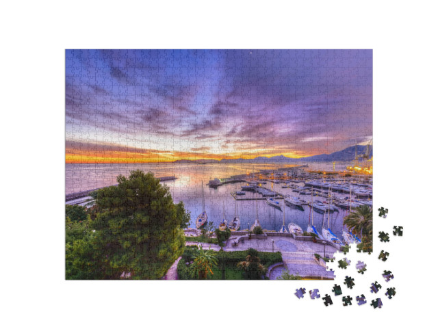 Sunrise At Palermo Harbor with White Yachts... Jigsaw Puzzle with 1000 pieces