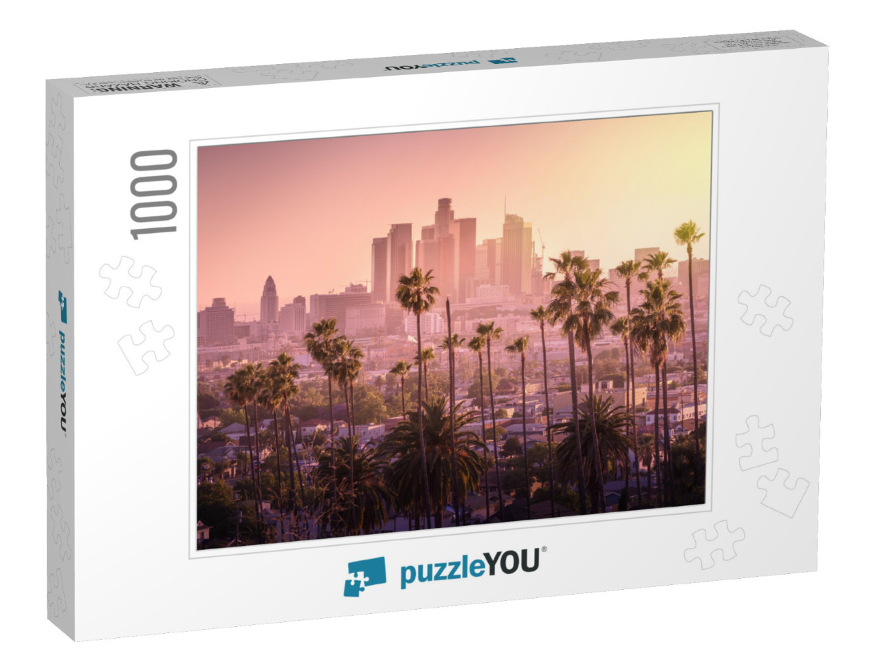 Beautiful Sunset of Los Angeles Downtown Skyline & Palm T... Jigsaw Puzzle with 1000 pieces