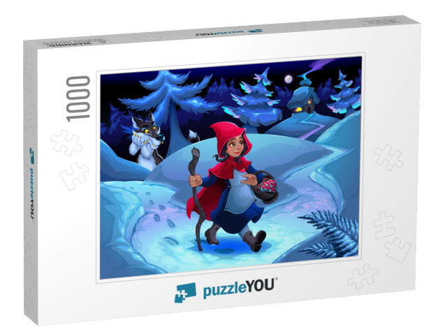 Little Red Riding Hood Walking in the Wood. Vector Fantas... Jigsaw Puzzle with 1000 pieces