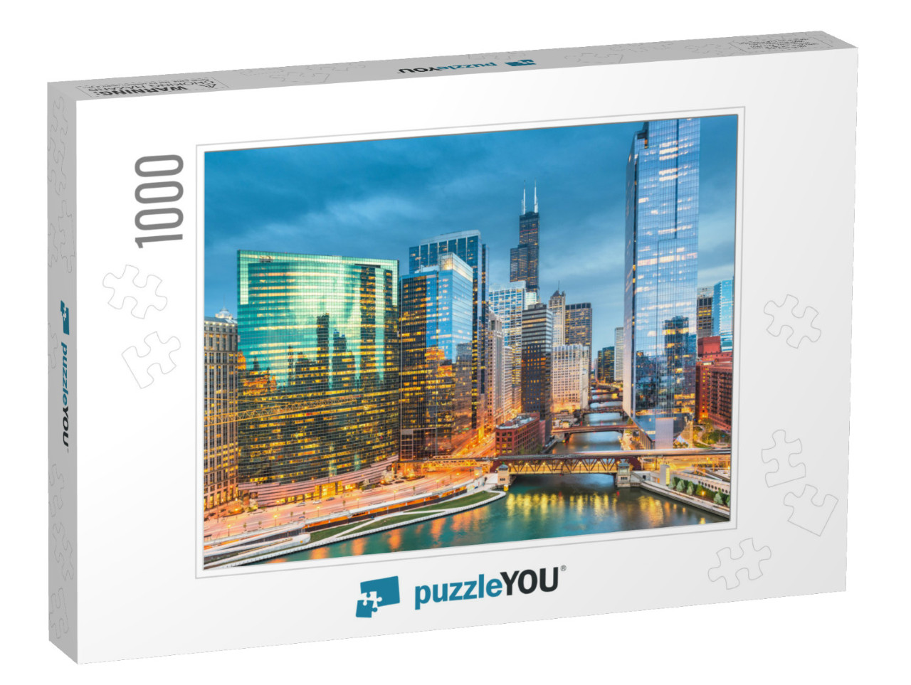 Chicago, Illinois USA Skyline Over the River At Twilight... Jigsaw Puzzle with 1000 pieces