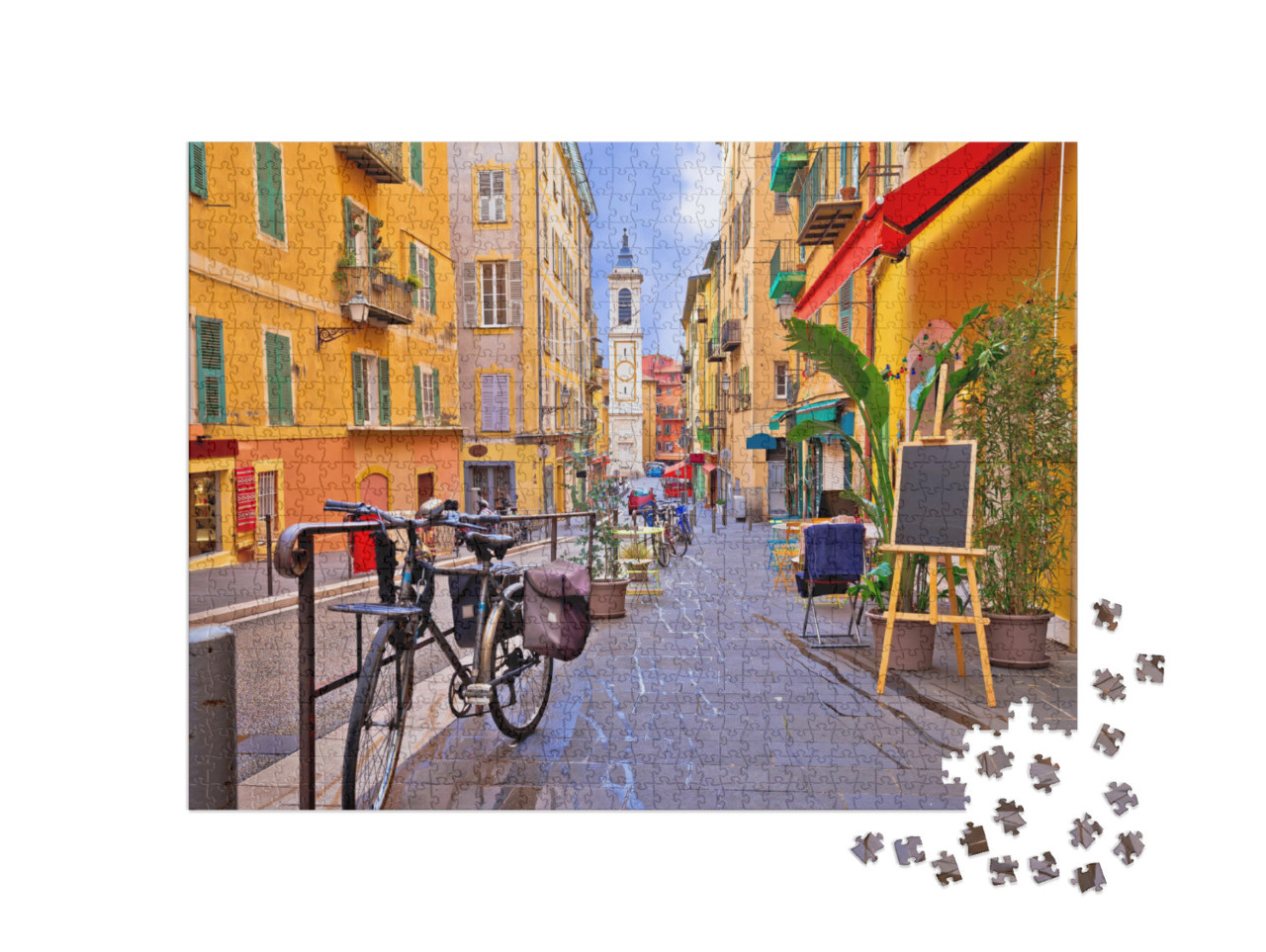 Nice Colorful Street Architecture & Church View, Tourist... Jigsaw Puzzle with 1000 pieces