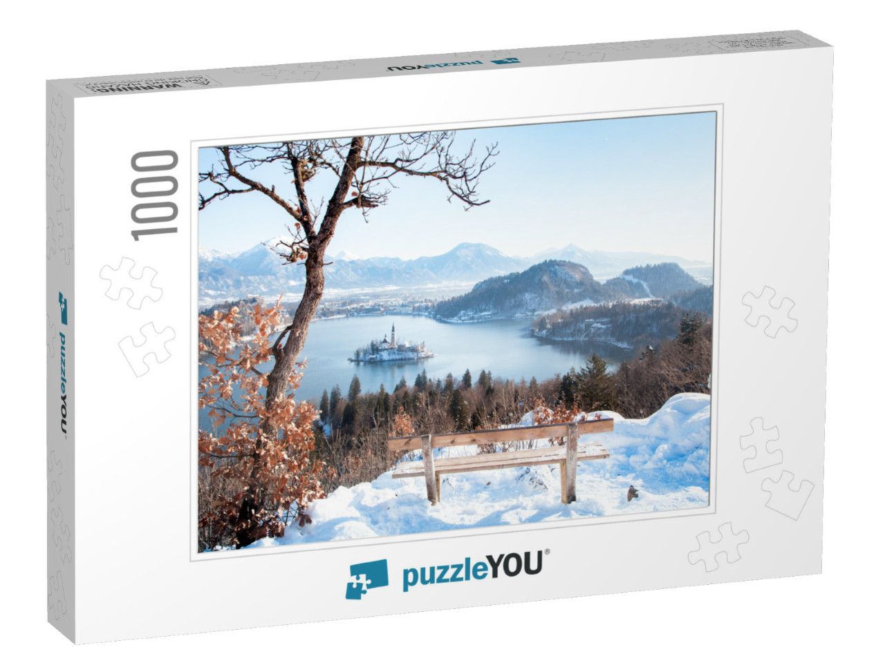 Beautiful View of Wooden Bench Overlooking Famous Lake Bl... Jigsaw Puzzle with 1000 pieces