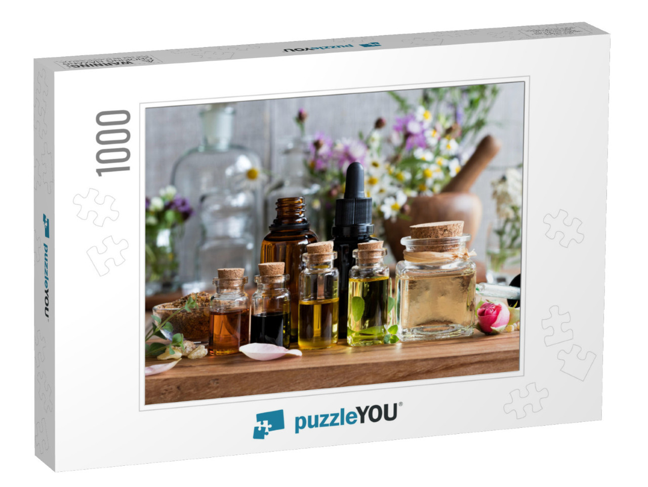 Selection of Essential Oils, with Herbs & Flowers in the... Jigsaw Puzzle with 1000 pieces