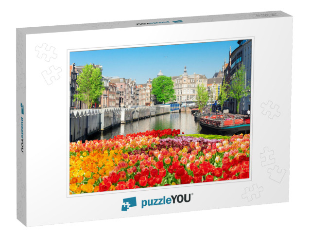 Singel Canal in the Center of Amsterdam with Tulips, Neth... Jigsaw Puzzle