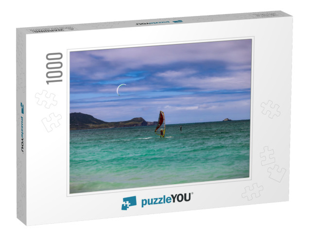 Kite Board & Windsurfers in Kailua, Hawaii... Jigsaw Puzzle with 1000 pieces