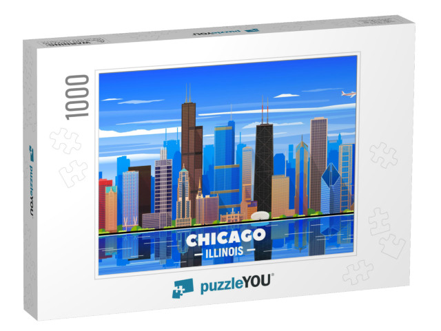 Chicago Skyline on a Background. Flat Vector Illustration... Jigsaw Puzzle with 1000 pieces